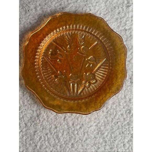 Vintage Jeanette Glass Marigold Iridescent Iris & Herringbone Carnival Glass Des - Picture 1 of 8